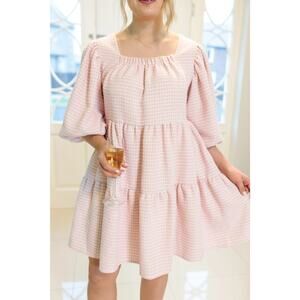 Sister Jane Pink Rosy Knees Tweed Confetti Square Neck Puff Sleeve Dress Size S